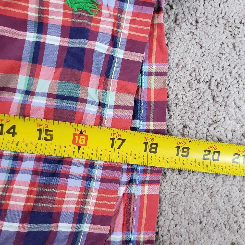 Polo Ralph Lauren Swim Shorts Men XL Red Madras Plaid Trunks Swimsuit Lined VTG